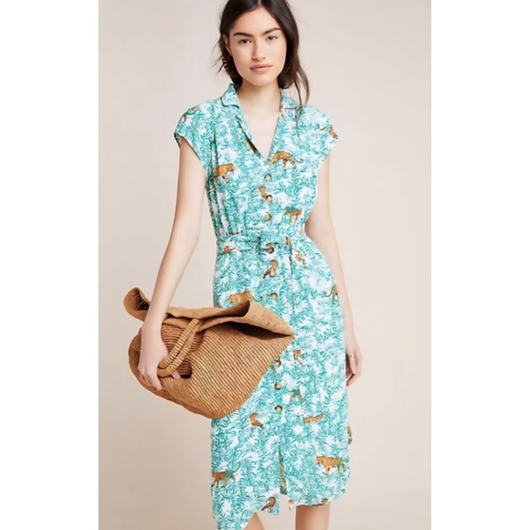 Maeve Anthropologie Catherine Safari Jungle Tiger Leopard Button Front 10P - Picture 1 of 12
